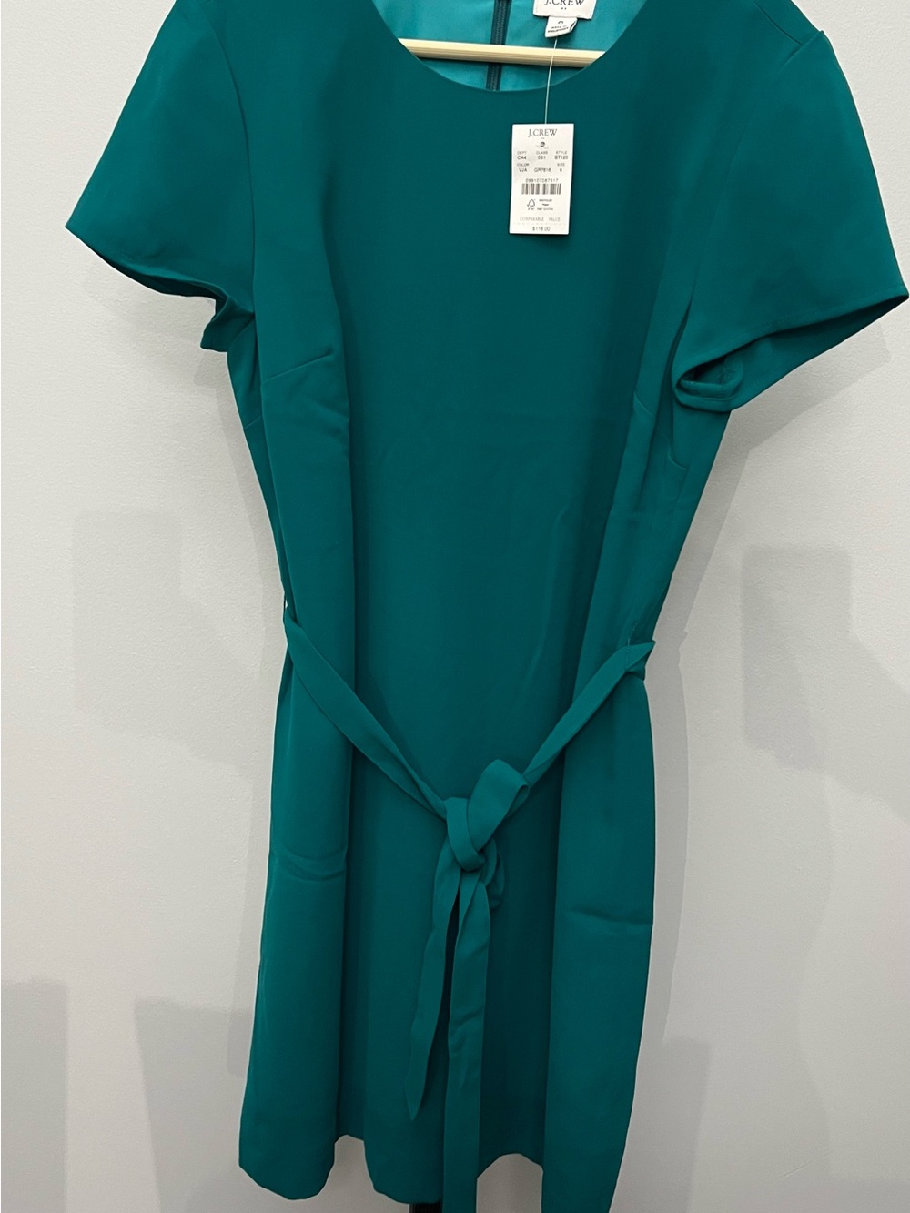 J. Crew Teal Belted Short-Sleeve Dress NWT